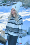 Aspen Strolls Jacquard Knit Cable Sweater : Black/Ivory