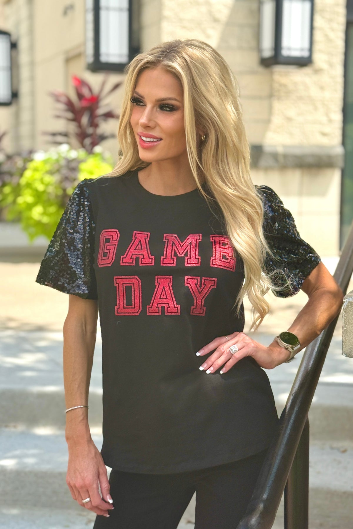 Nyx Sequin Sleeve Top. Black