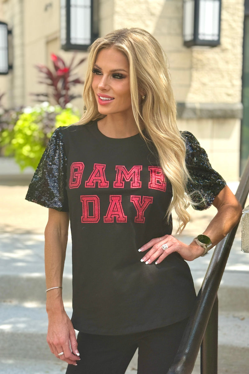 Nyx Sequin Sleeve Top. Black