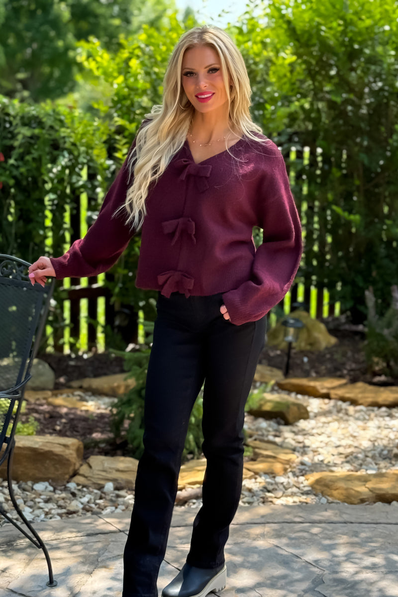 Ora Brushed Bow Detail Sweater : Bordeaux