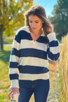 Sumner Big Collar Striped Sweater : Navy