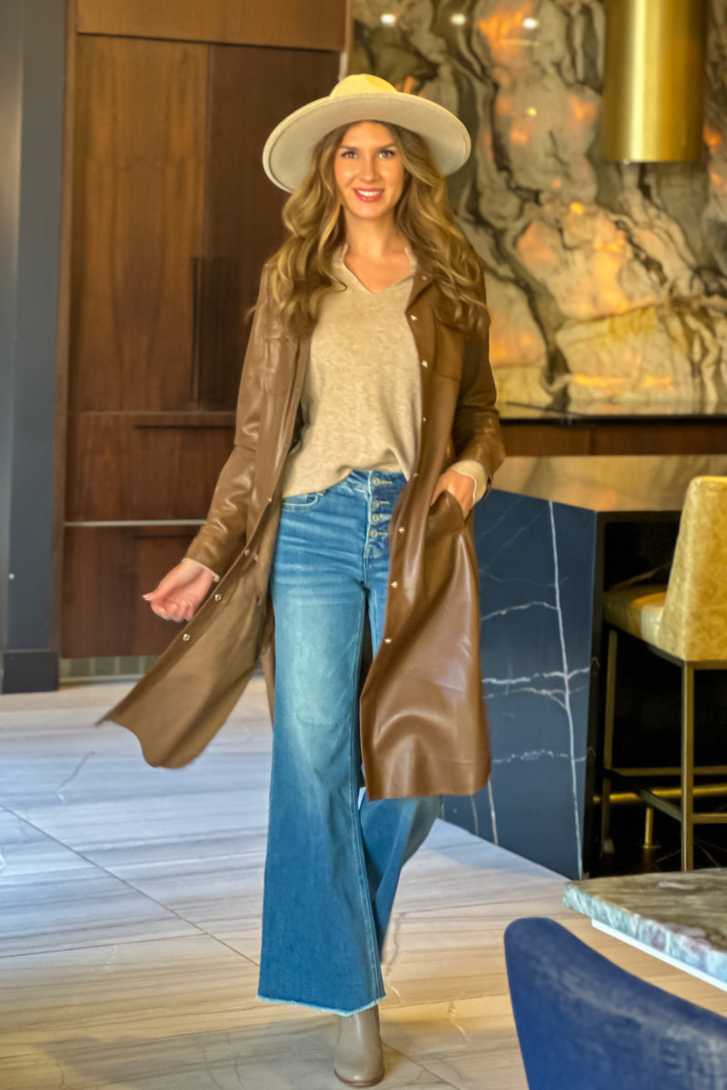 Yoko Button Up Long Jacket : Camel