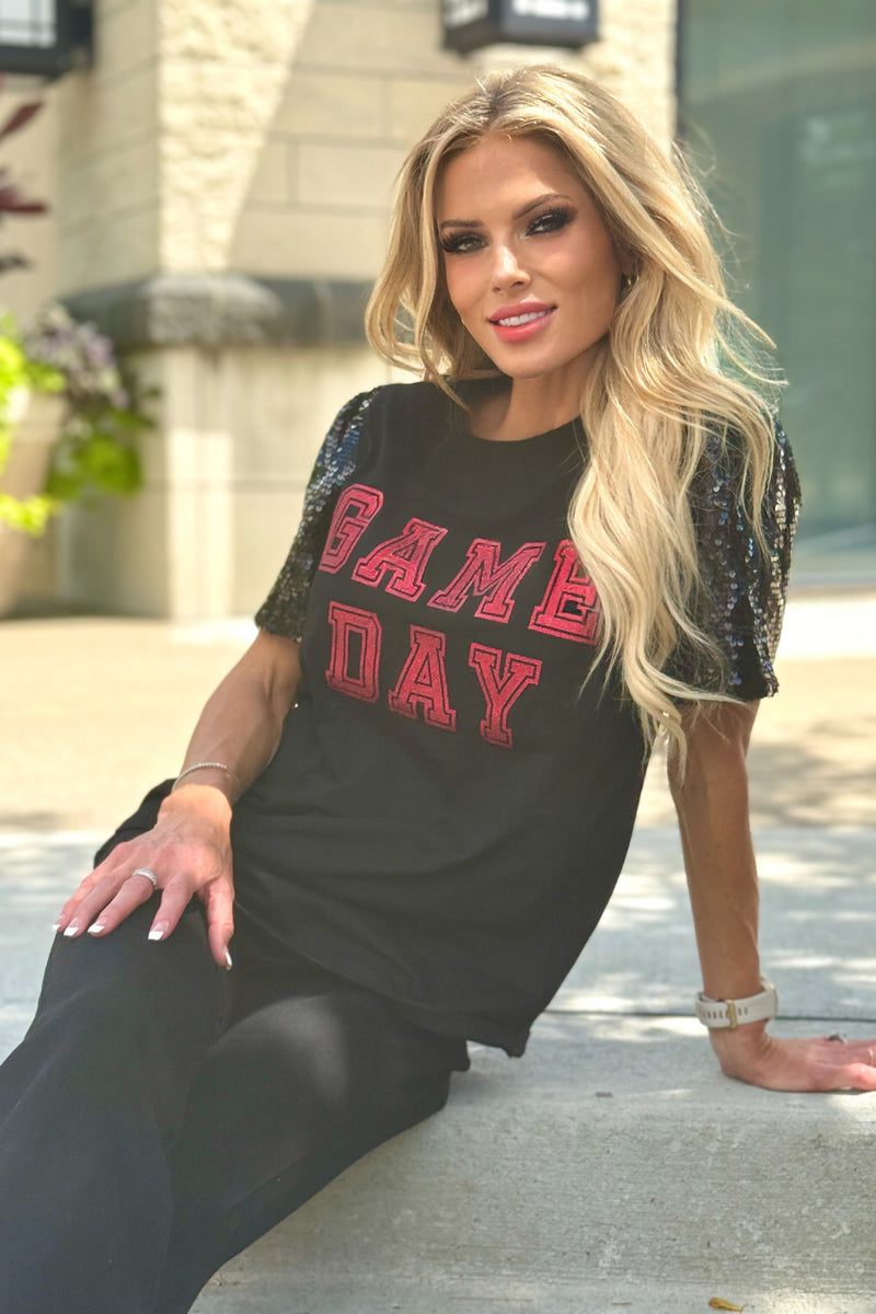 Nyx Sequin Sleeve Top. Black