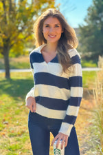 Sumner Big Collar Striped Sweater : Navy