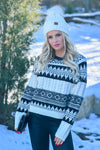 Aspen Strolls Jacquard Knit Cable Sweater : Black/Ivory