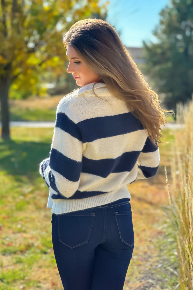 Sumner Big Collar Striped Sweater : Navy