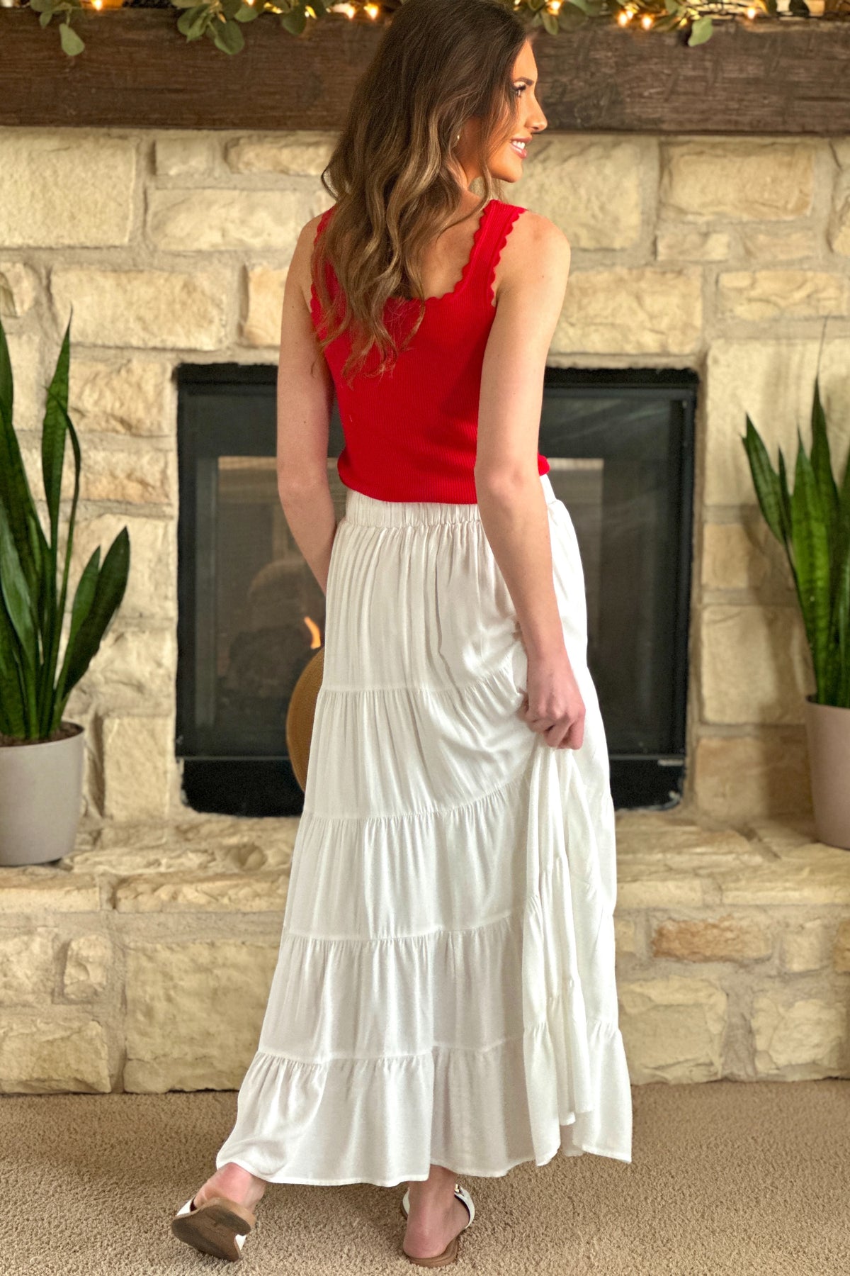 Truett Tiered Maxi Skirt : White