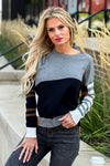 Zaket & Plover Eclectic Contrast Sleeve Sweater : Grey/Black