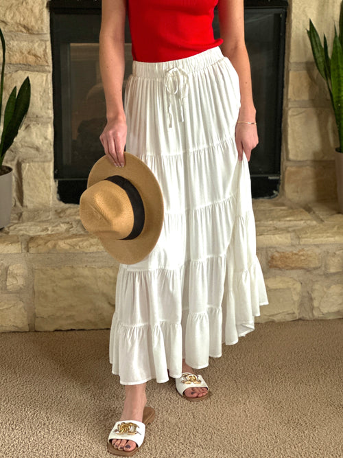 Truett Tiered Maxi Skirt : White