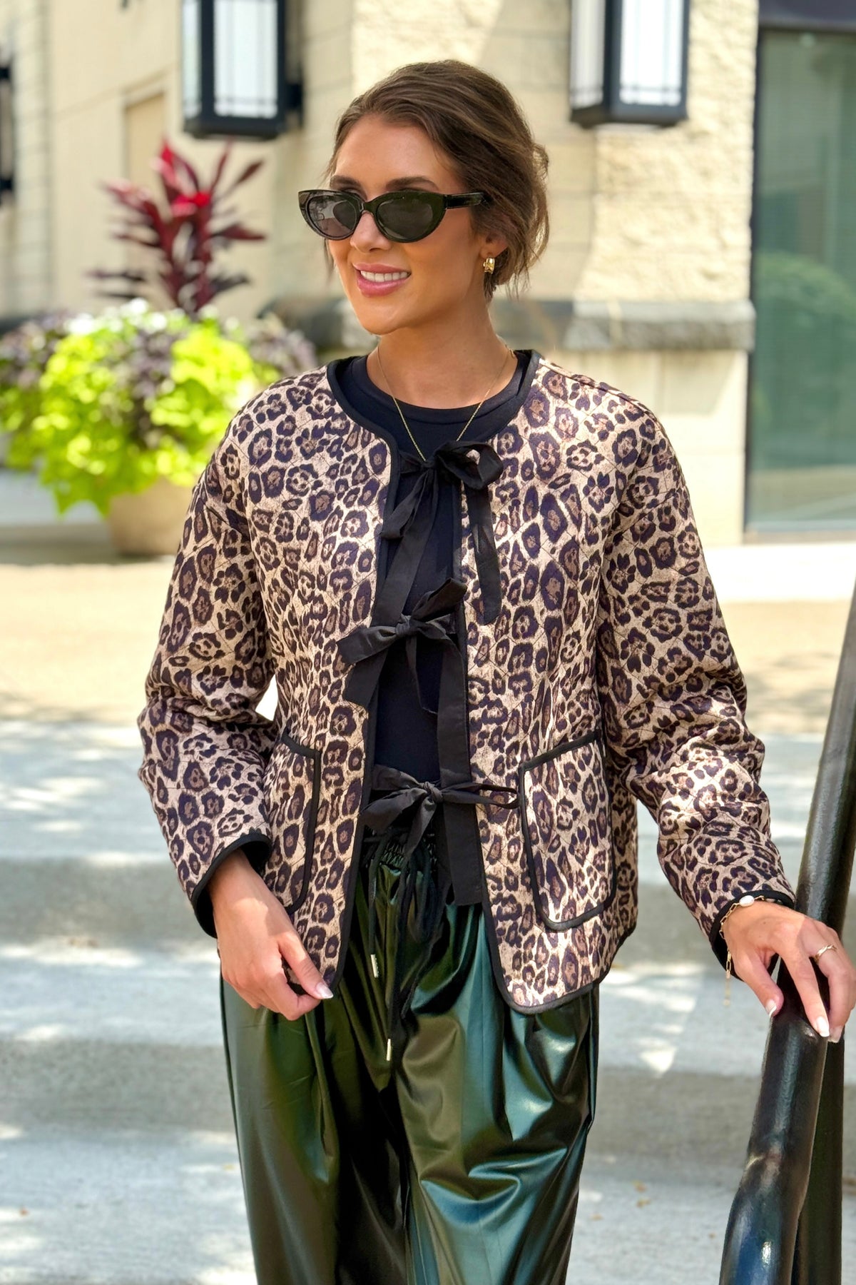 Rhea Leopard Print Tie Front jacket : Taupe
