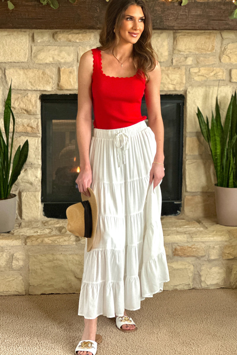 Truett Tiered Maxi Skirt : White