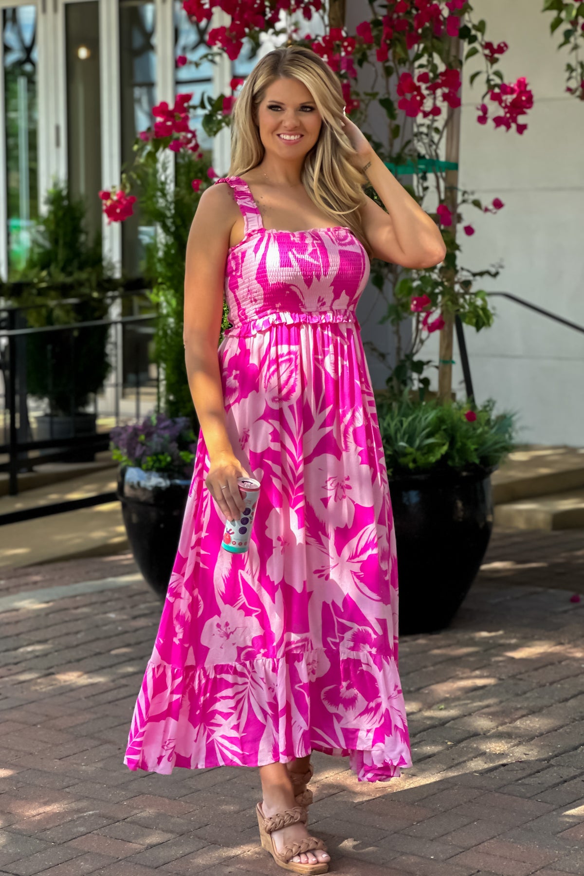 Talia Smocked Bodice Maxi Dress : Pink