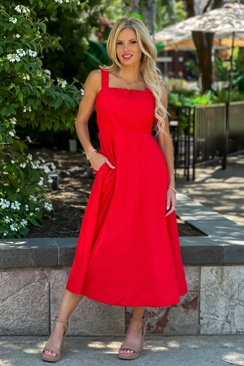 Sima Banded Top Maxi Dress : Red