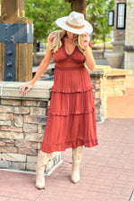 Nadia Tiered Vneck Dress : Red Brown