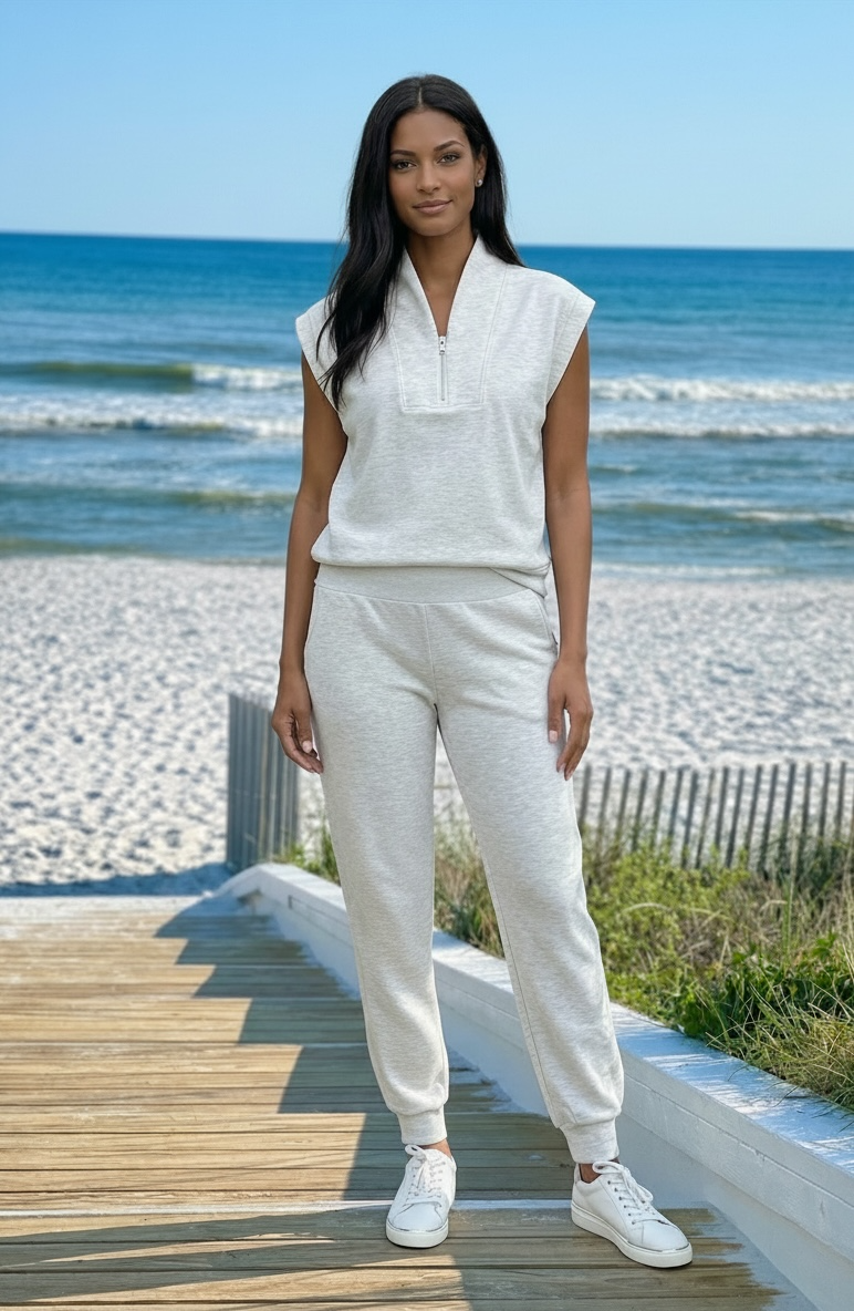 Estrella V-Neck Sleeveless Top : Light Grey