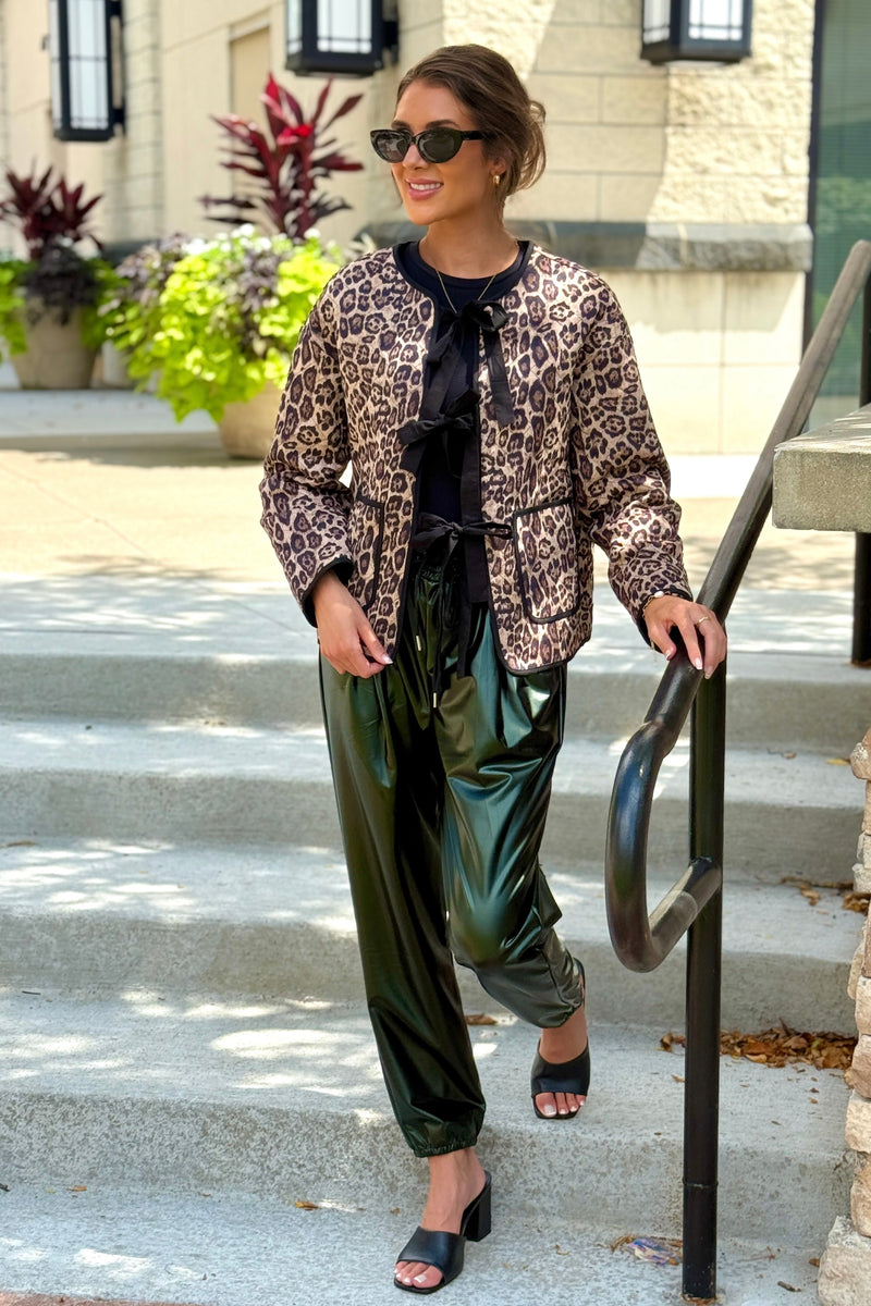 Rhea Leopard Print Tie Front jacket : Taupe