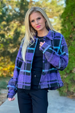 Lonny Button Down Plaid Shacket : Violet