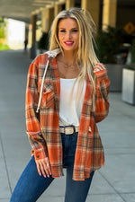 Fall Traditions Plaid Removable Hood Flannel : Rust/Beige