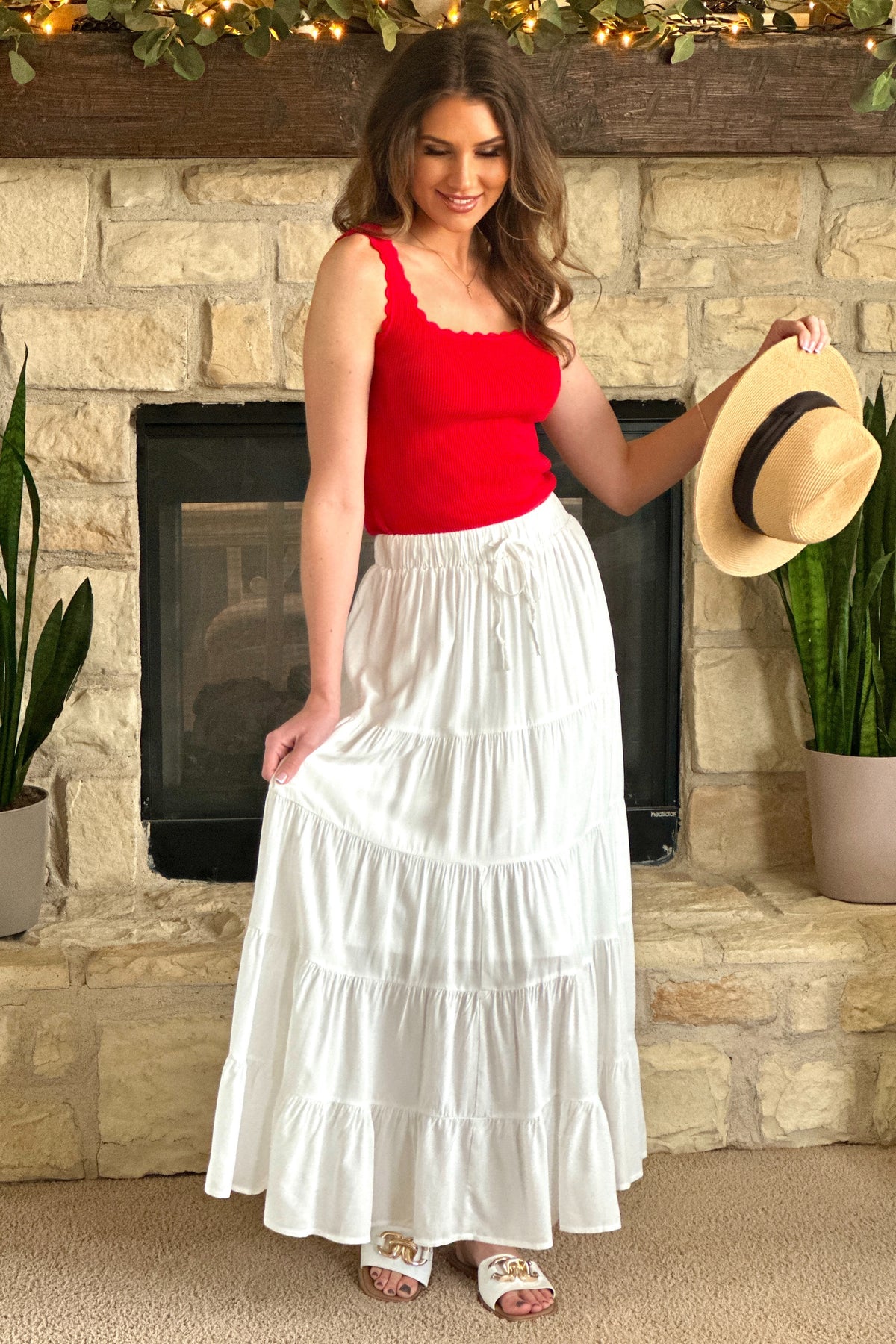 Truett Tiered Maxi Skirt : White