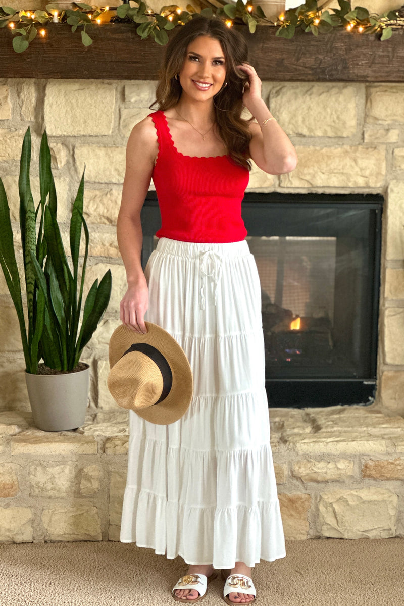 Truett Tiered Maxi Skirt : White