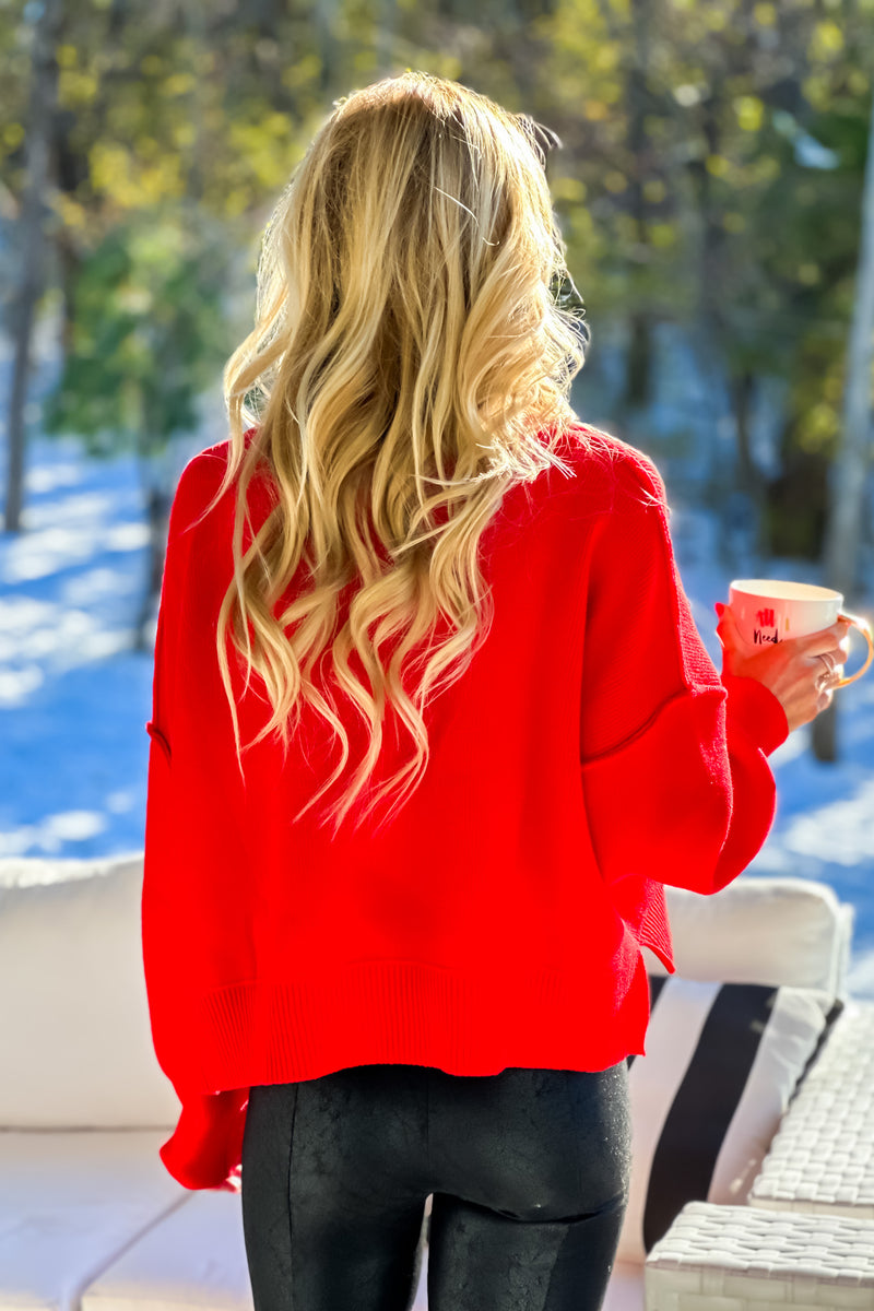 Cozy Era Relaxed Cropped Sweater : Red