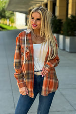 Fall Traditions Plaid Removable Hood Flannel : Rust/Beige