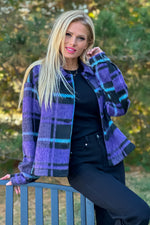 Lonny Button Down Plaid Shacket : Violet