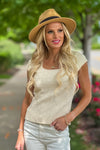 Tansy Textured Knit Cap Sleeve Top : Cream