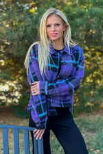 Lonny Button Down Plaid Shacket : Violet