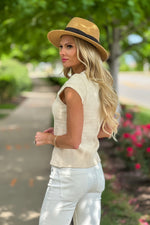 Tansy Textured Knit Cap Sleeve Top : Cream