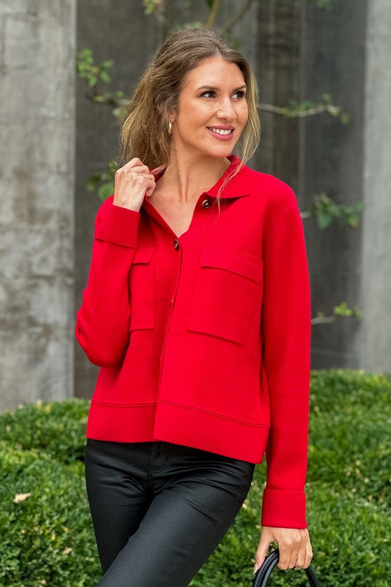 Tribal Kinley Cardigan w Pockets : Scarlet