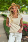 Tansy Textured Knit Cap Sleeve Top : Cream