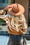 Feeling Fearless Swirl Pattern Mock Neck Sweater : Camel/Ivory
