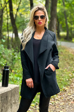 Top Notch Oversized Quilted Open Front Jacket : Black