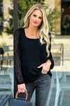 Crushing On You Contrast Sleeve Textured Top: Black