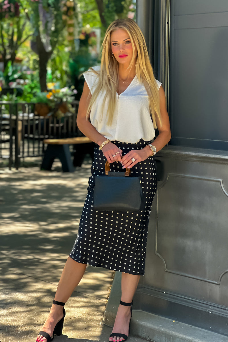 Greta Polka Dot Skirt : Black