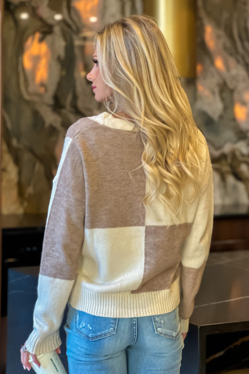 Pocatello Color Block Sweater : Taupe