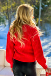All In A Day Heavy Cable Knit Cardigan : Tomato Red