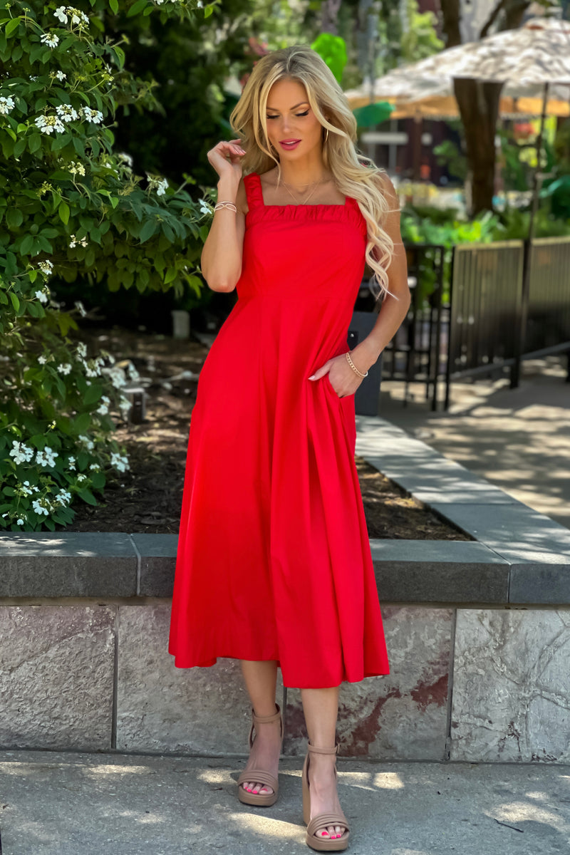 Sima Banded Top Maxi Dress : Red