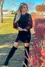 Milana Velvet Sleeve Sweater Dress : Black