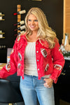 For The Team Sequined Football Corduroy Jacket : Red