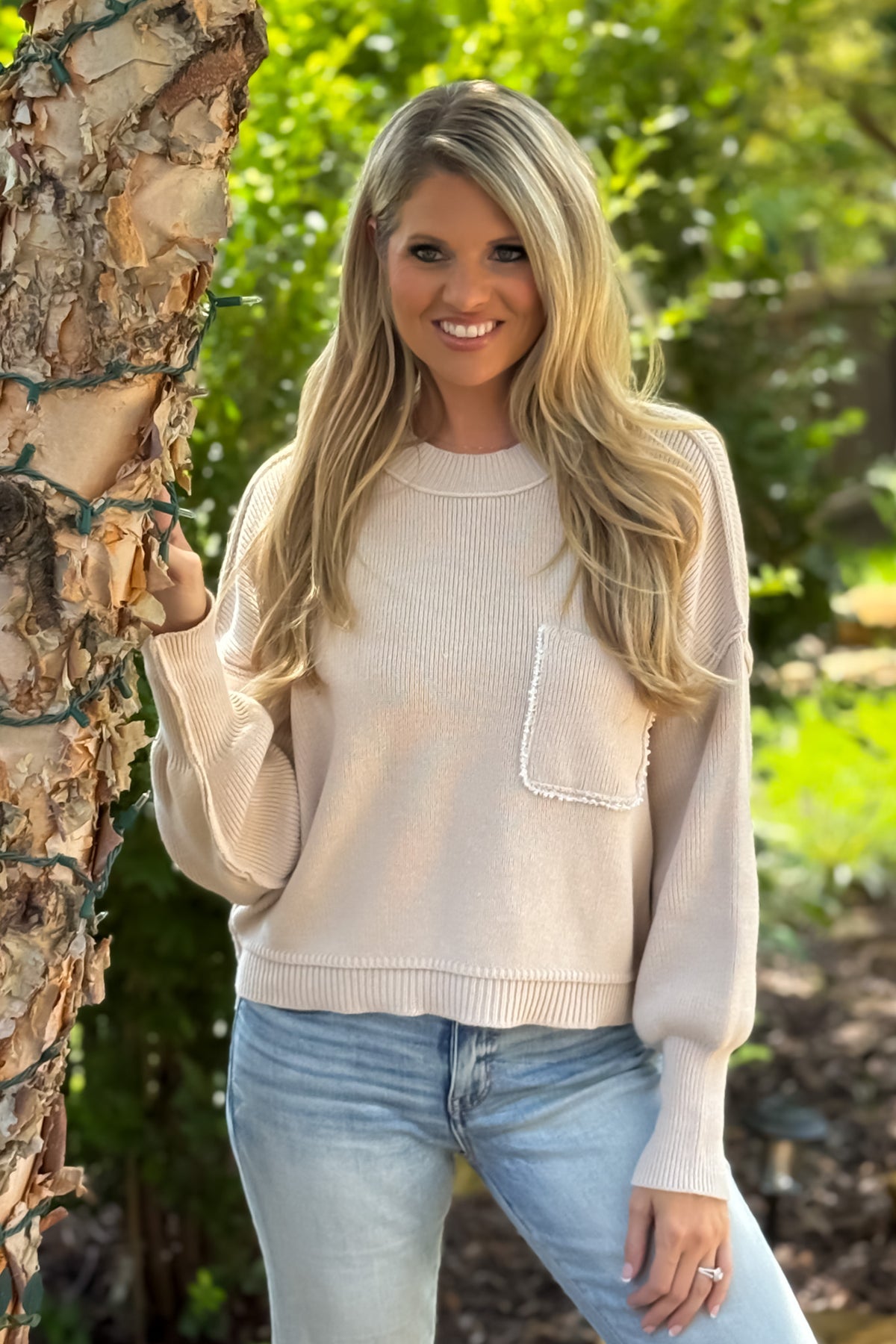 Mistee Knit Sweater w/ Front Pocket : Oatmeal