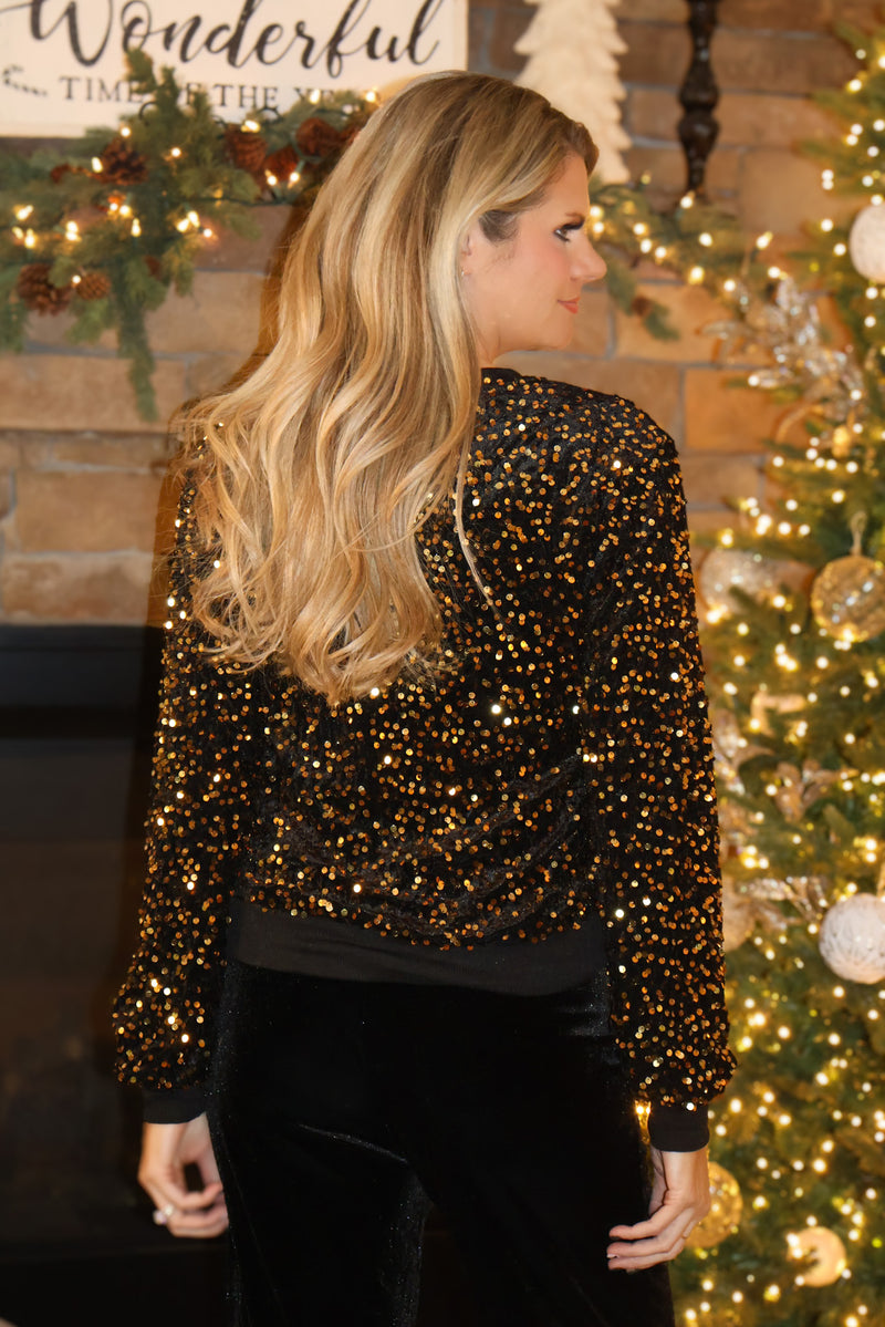 Disco Fever Sequin Top : Black/Gold