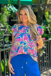 Matisse Floral Print Top: Blue/Magenta