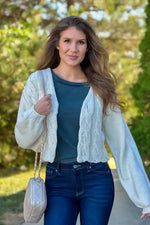 Mountain Chalet Puff Sleeve Cardigan Sweater : Ivory