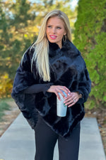 Aspen Nights Lux Faux Fur Poncho : Black