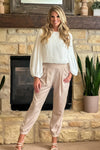 Alina Pleated Pull On Jogger : Pale Almond