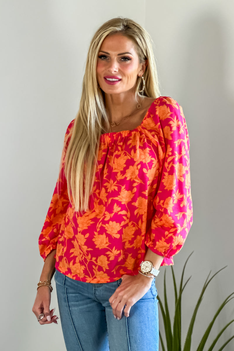 Tribal Lindsey 3/4 sleeve Top : Raspberry