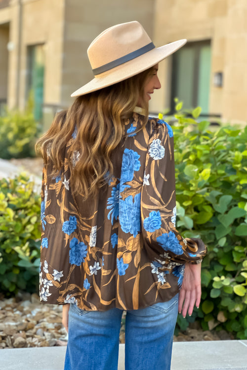 Radina Pleated Blouse : Brown Floral