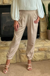 Alina Pleated Pull On Jogger : Pale Almond